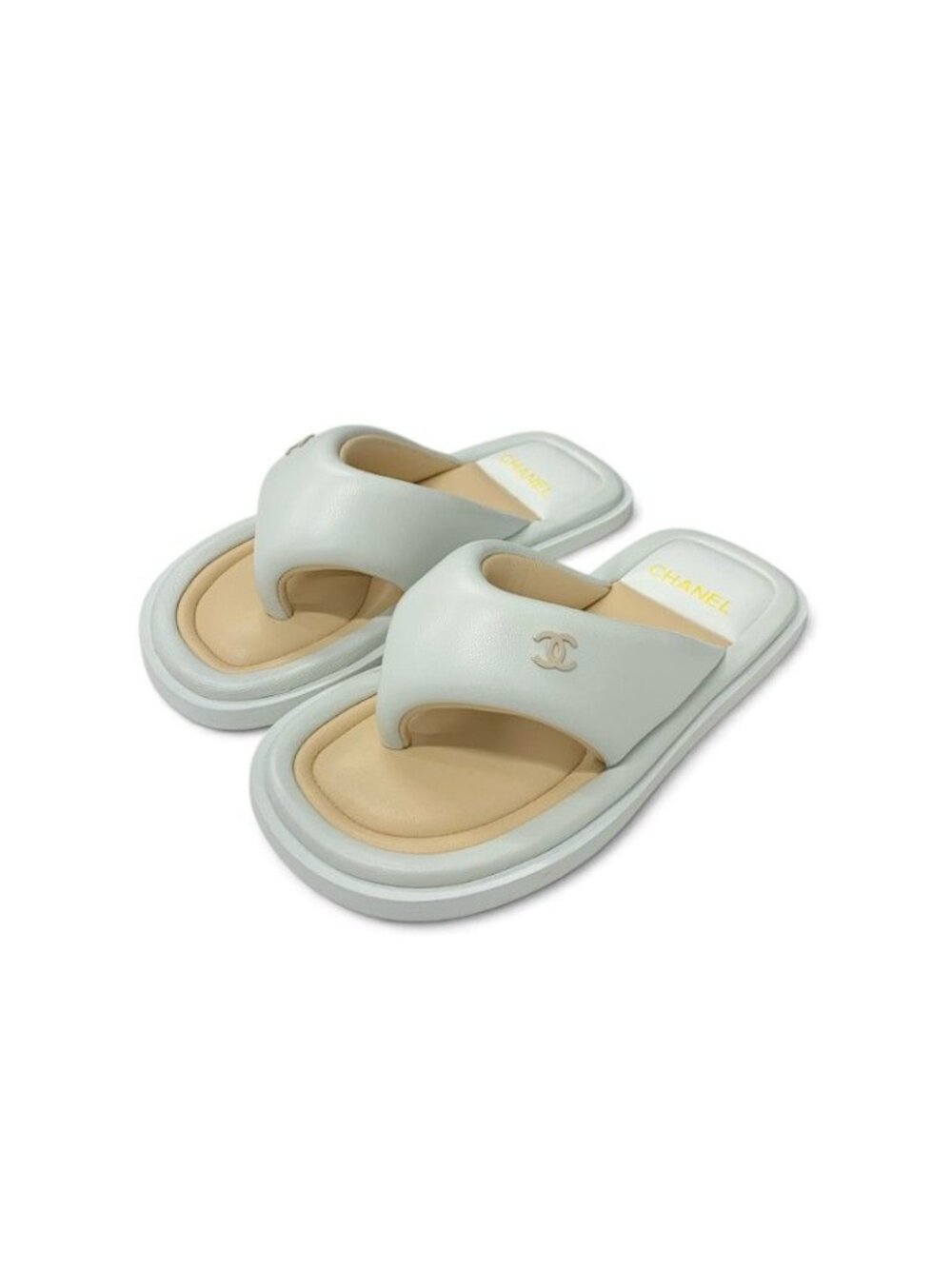 Chanel Sandals Shoes Leather White CC Logo Thong Flats